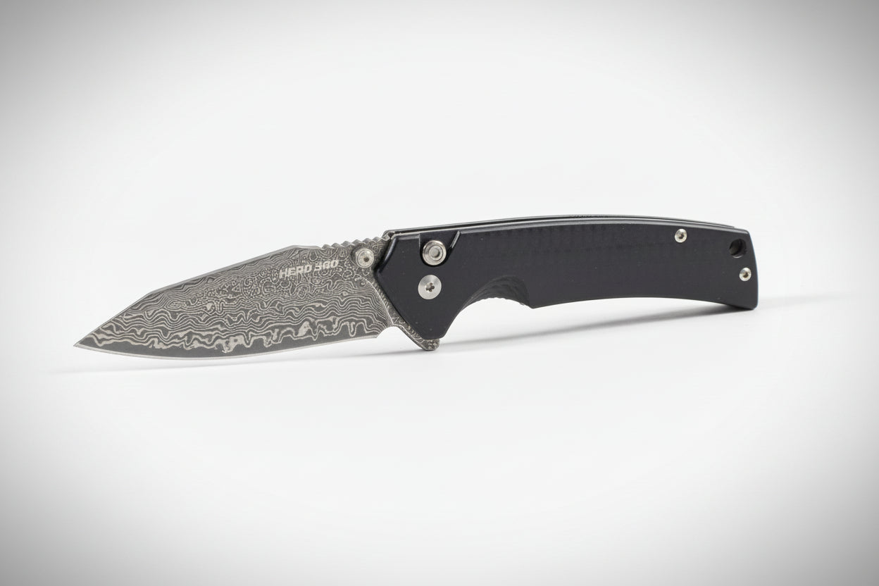 BL18-01 Button Lock Damscus Steel Flipper