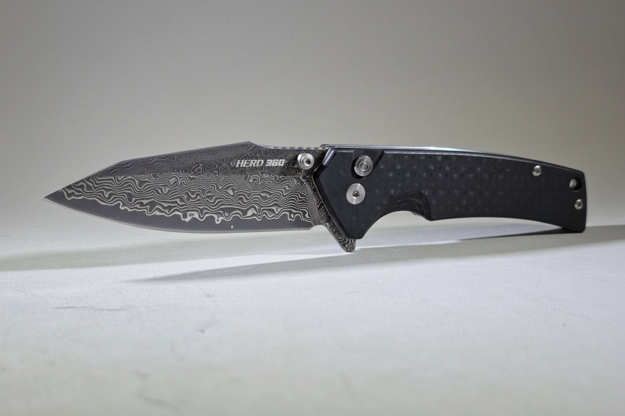 BL18-01 Button Lock Damscus Steel Flipper