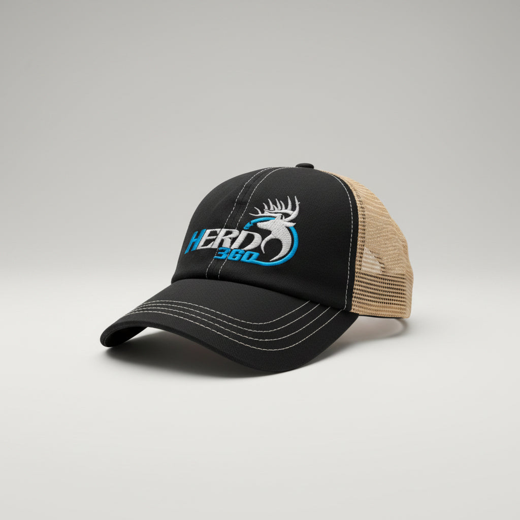 Black and beige cap with a logo