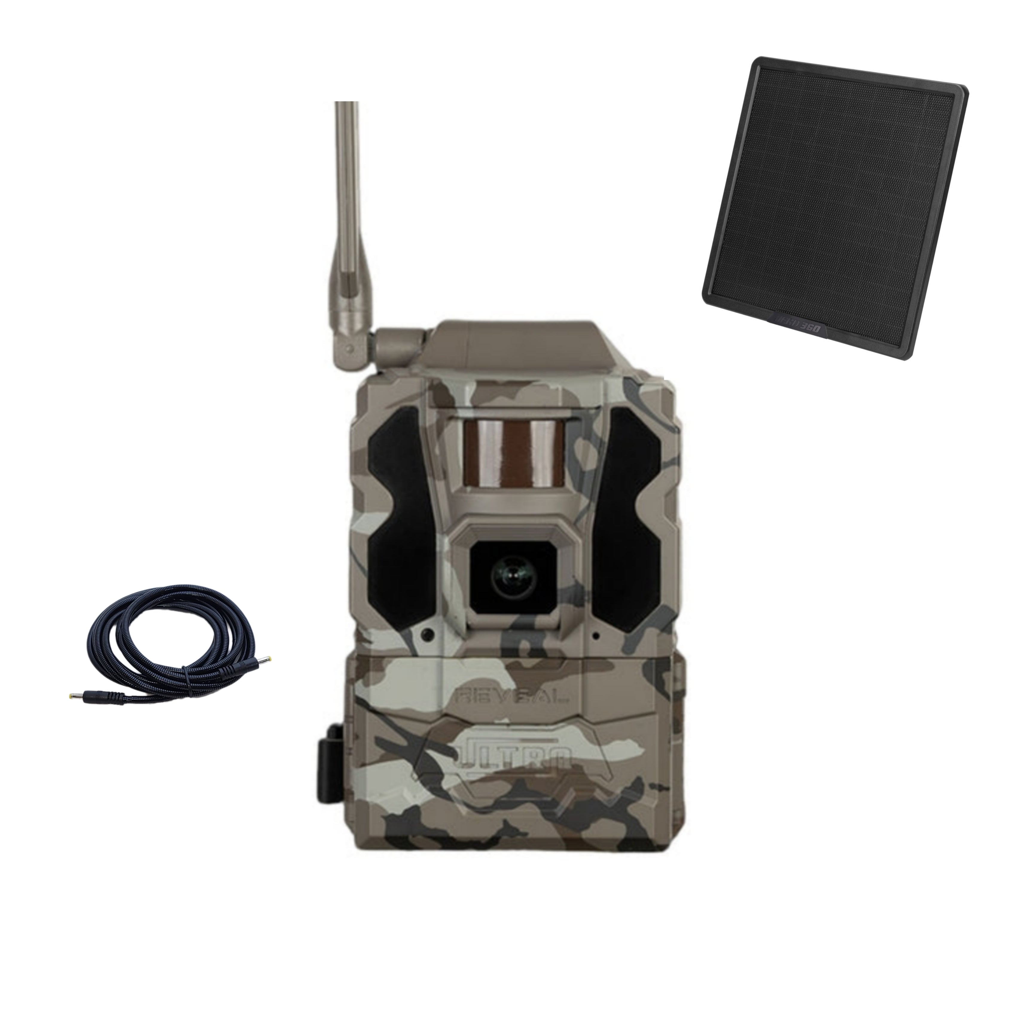 Reveal by Tactacam Ultra Cellular Trail Camera + Chewproof Cable + Herd 360 G2 Solar Power Pack Bundle