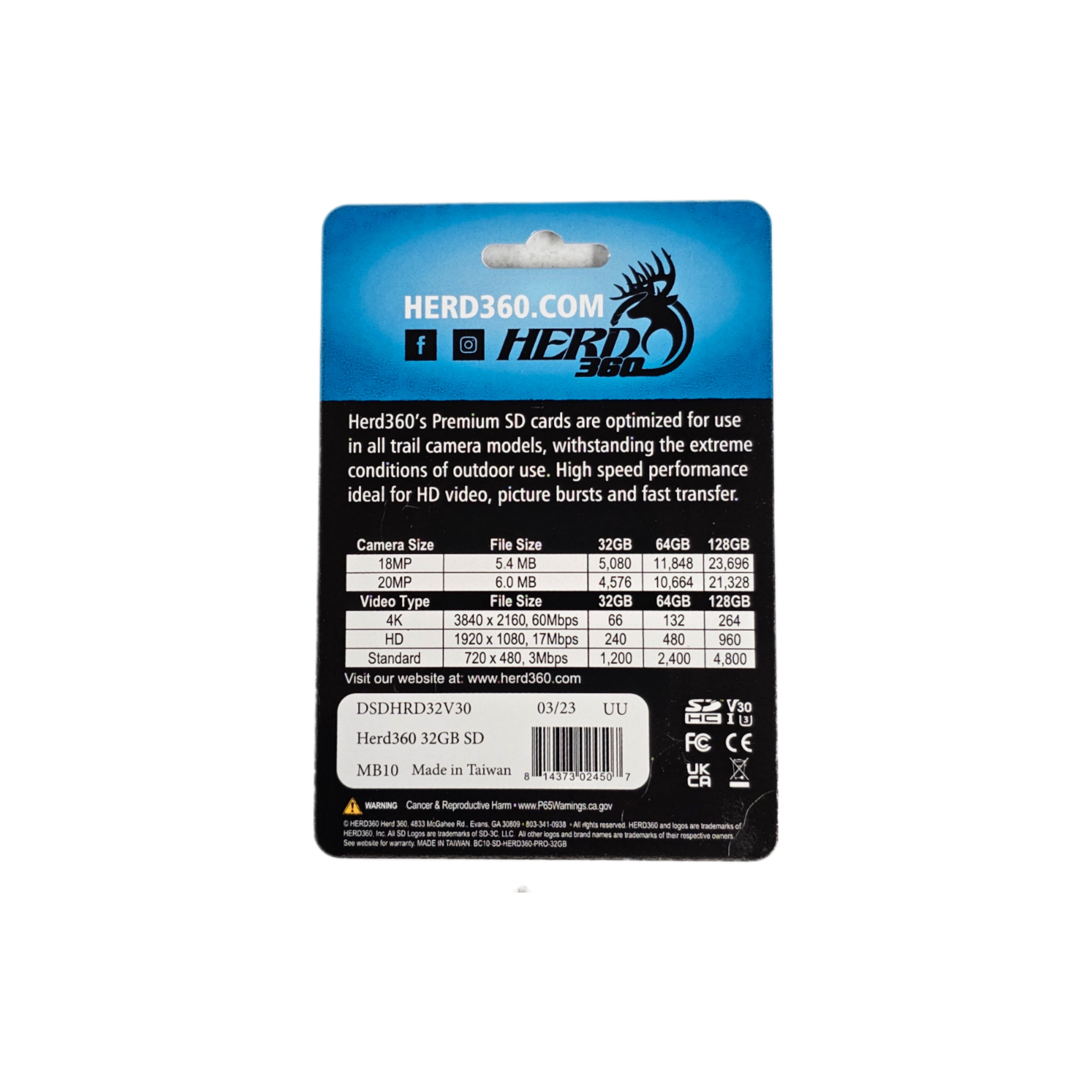 Herd 360 Elite Pro 32GB SD Card 100MB/s U3 Class 10